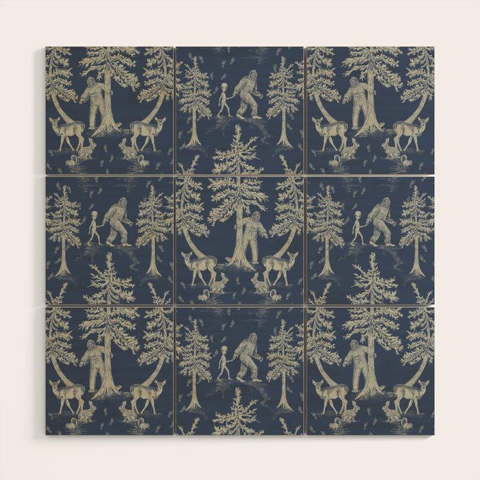 Navy Blue Bigfoot & Friends Wood Wall Art Gallery Image 1