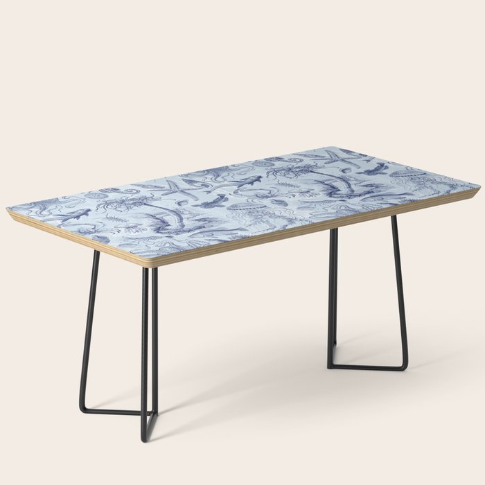 Coral Reef Life Underwater Sea Scene Blue Monochromatic Toile Pattern  Coffee Table Gallery Image 1