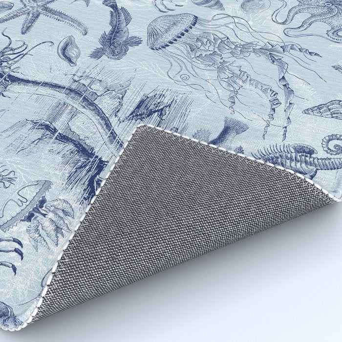 Coral Reef Life Underwater Sea Scene Blue Monochromatic Toile Pattern  Rug Gallery Image 4