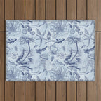 Coral Reef Life Underwater Sea Scene Blue Monochromatic Toile Pattern  Outdoor Rug Gallery Image 1