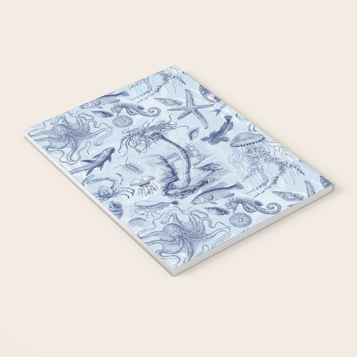 Coral Reef Life Underwater Sea Scene Blue Monochromatic Toile Pattern  Notebook Gallery Image 3