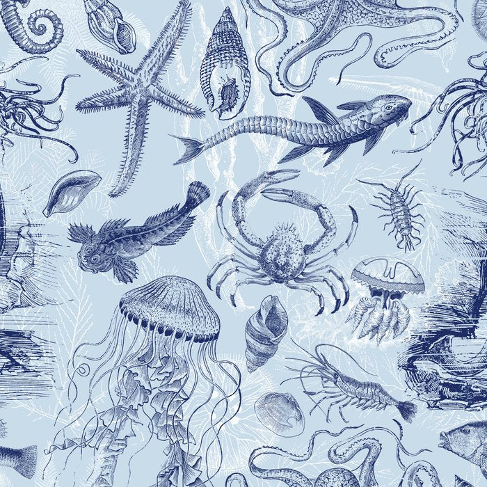 Coral Reef Life Underwater Sea Scene Blue Monochromatic Toile Pattern  Coffee Mug Gallery Image 2