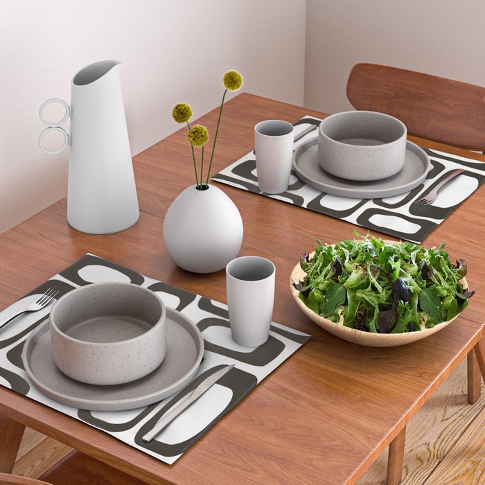 Mid Century Modern Shapes Black And White #society6 #buyart Placemat Gallery Image 2