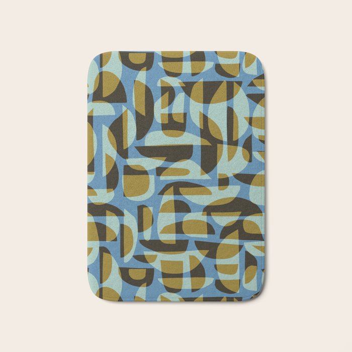 Simple Hand-cut Pattern #5 / Blue & Brown Bath Mat Gallery Image 1