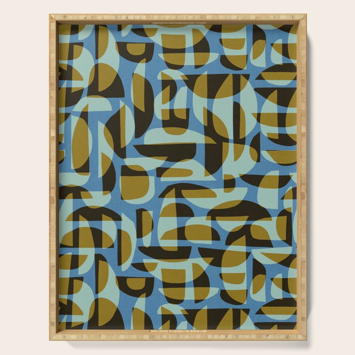 Simple Hand-cut Pattern #5 / Blue & Brown Serving Tray Gallery Image 1