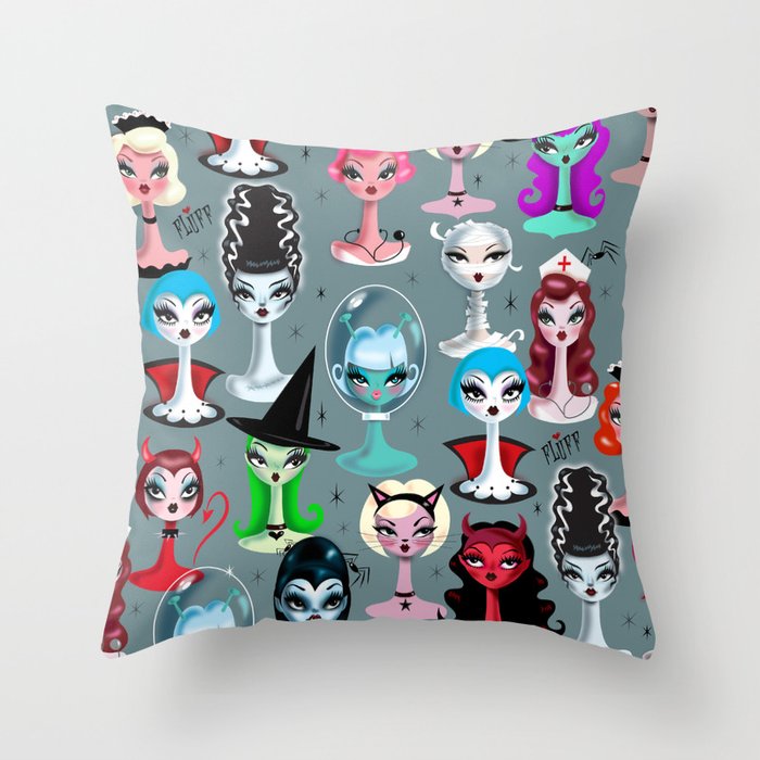 Spooky Dolls Throw Pillow Gallery Image 1
