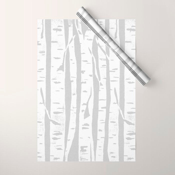 Woodcut Birches Grey Wrapping Paper Gallery Image 1