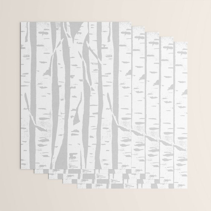 Woodcut Birches Grey Wrapping Paper Gallery Image 3
