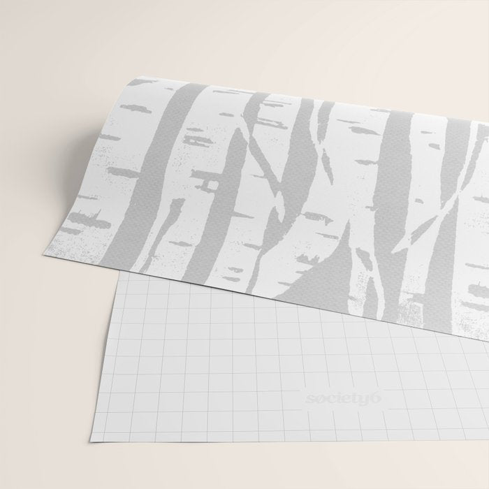 Woodcut Birches Grey Wrapping Paper Gallery Image 2