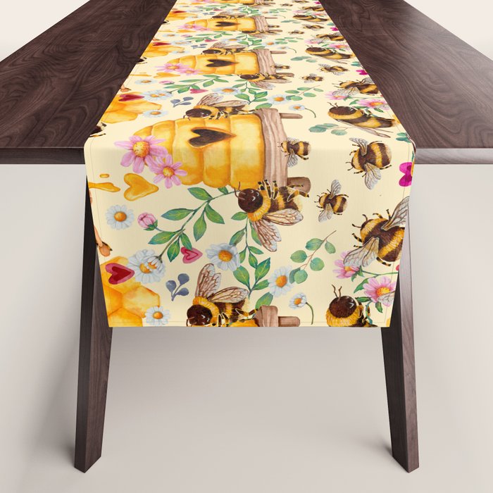 Bees with Flowers and Honey Table Runner Gallery Image 1