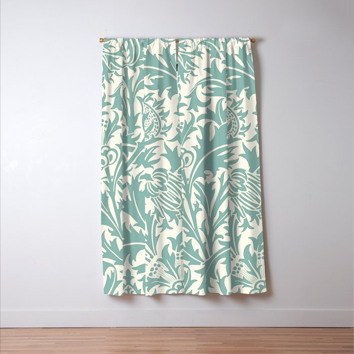 William Morris Vintage Thistle Floral Mint Green Cream  Window Curtain Gallery Image 3