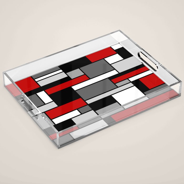 Mid Century Modern Color Blocks in Red, Gray, Black and White Acrylic Tray Gallery Image 1