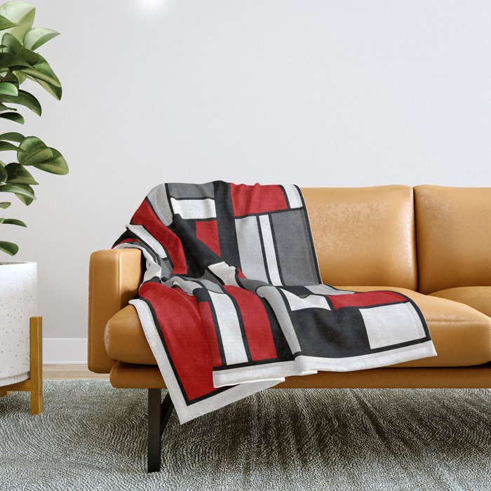 Mid Century Modern Color Blocks in Red, Gray, Black and White Throw Blanket Gallery Image 1
