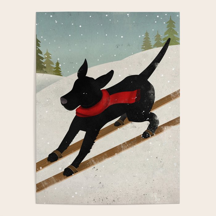 Black Dog Labrador Ski Mountain Poster Gallery Image 1