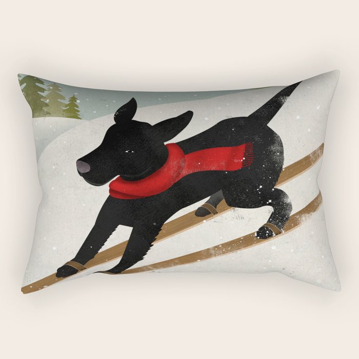 Black Dog Labrador Ski Mountain Rectangular Pillow Gallery Image 2