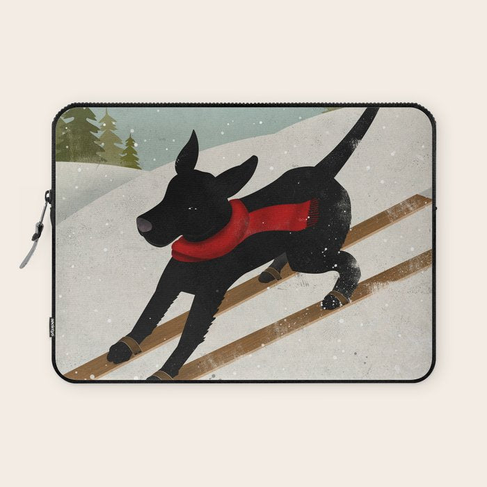 Black Dog Labrador Ski Mountain Laptop Sleeve Gallery Image 1