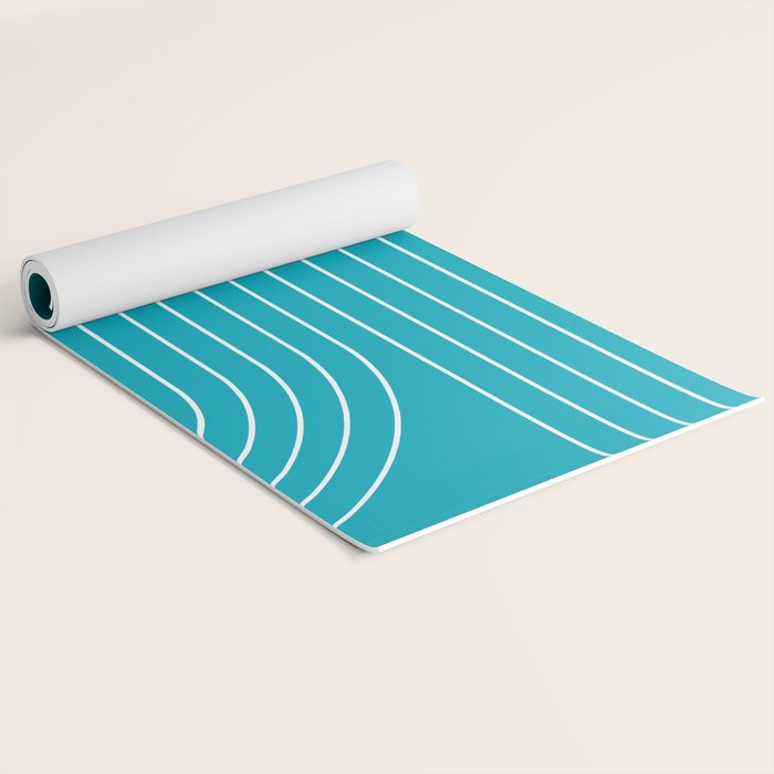 Minimal Line Curvature XV Bright Aqua Mid Century Modern Arch Abstract Yoga Mat Gallery Image 2
