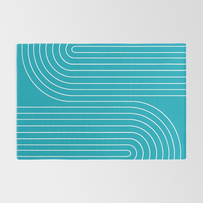 Minimal Line Curvature XV Bright Aqua Mid Century Modern Arch Abstract Rug Gallery Image 2