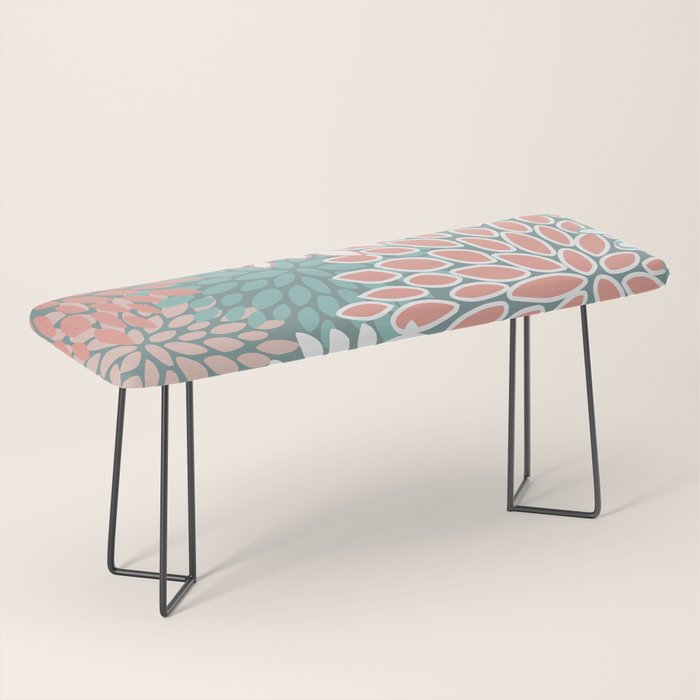 Festive, Floral Prints, Teal and Coral Bench Gallery Image 1