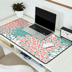 Festive, Floral Prints, Teal and Coral Desk Mat Gallery Image 2