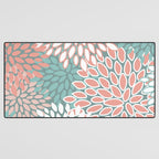 Festive, Floral Prints, Teal and Coral Desk Mat Gallery Image 3