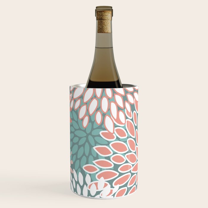 Festive, Floral Prints, Teal and Coral Wine Chiller Gallery Image 1