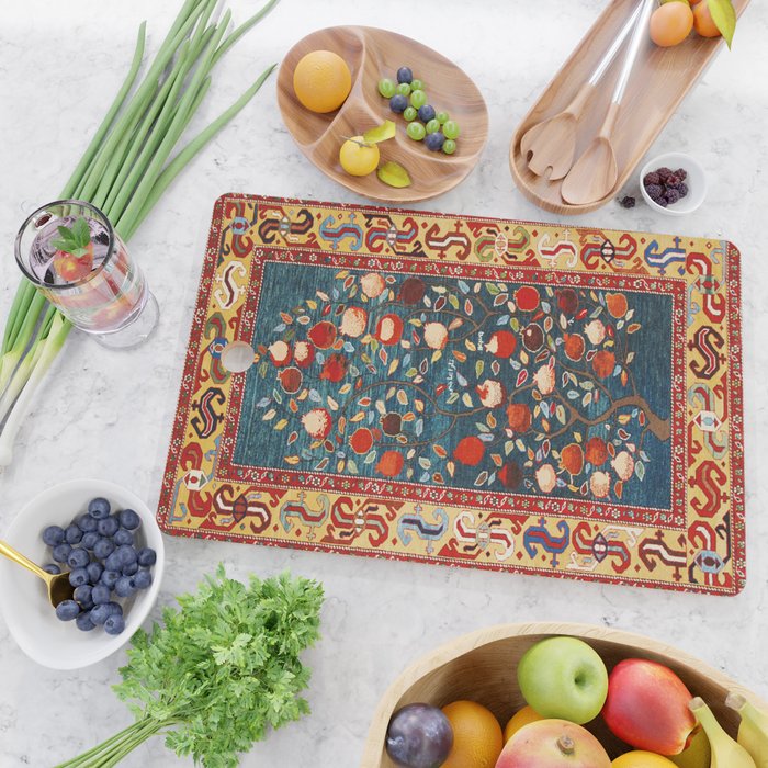 Pomegranate Tree Azerbaijan Rug Cutting Board Gallery Image 2