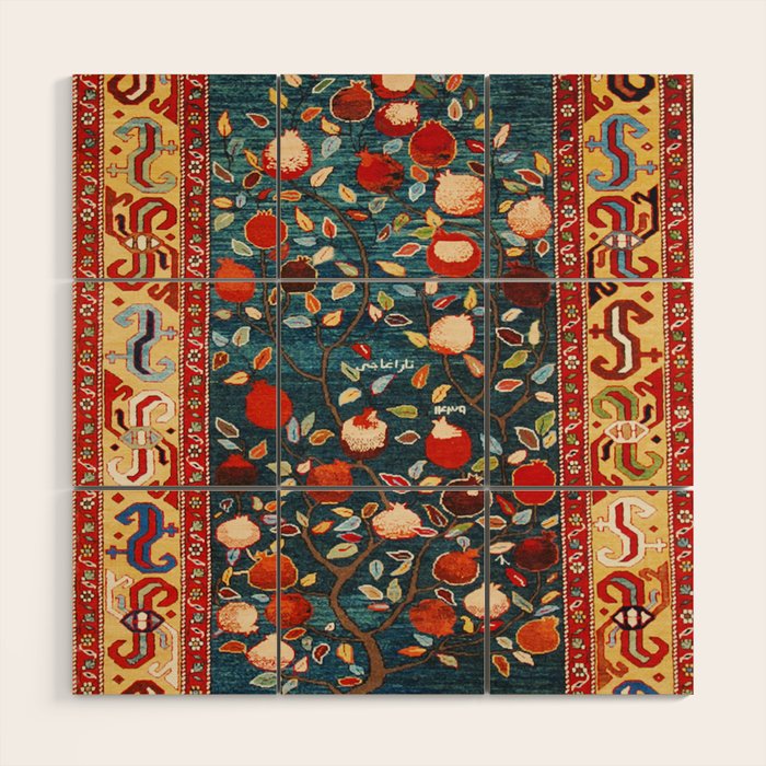 Pomegranate Tree Azerbaijan Rug Wood Wall Art Gallery Image 1