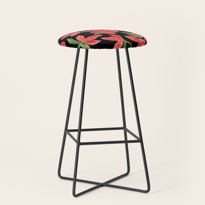 Red bold flowers in black background Stool Gallery Image 1