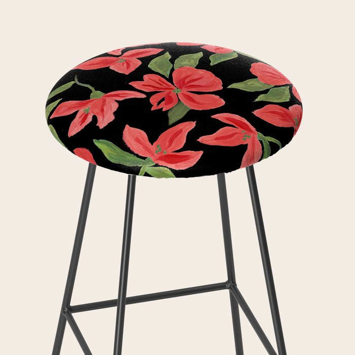Red bold flowers in black background Stool Gallery Image 2