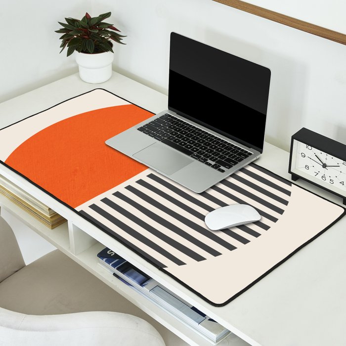 Bold Orange Circle Black Lines Desk Mat Gallery Image 2
