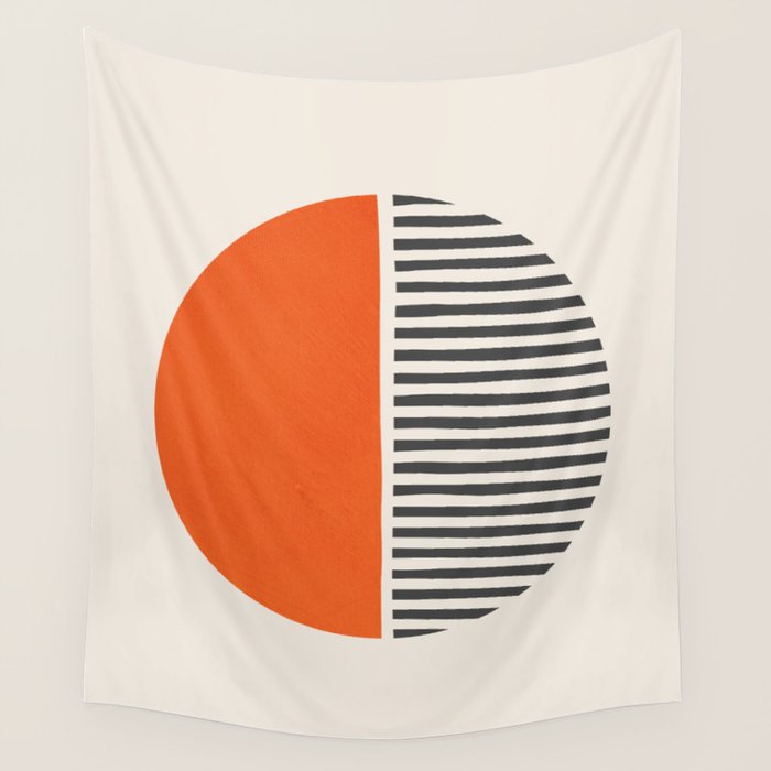 Bold Orange Circle Black Lines Wall Tapestry Gallery Image 4