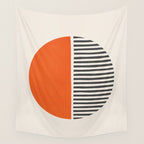 Bold Orange Circle Black Lines Wall Tapestry Gallery Image 4