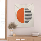 Bold Orange Circle Black Lines Wall Tapestry Gallery Image 2
