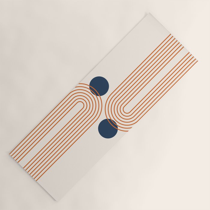 Mid Century Modern Geometric 195 in Navy Blue Orange Yoga Mat Gallery Image 1