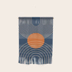 Geometric Lines in Orange and Navy Blue 2 (Sun and Rainbow Abstract) Wall Hanging Gallery Image 1