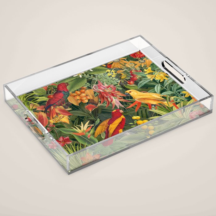 Midnight Jungle Parrots Tropical Paradise Acrylic Tray Gallery Image 1