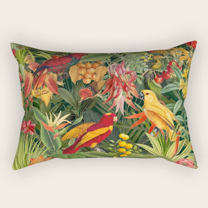 Midnight Jungle Parrots Tropical Paradise Rectangular Pillow Gallery Image 1