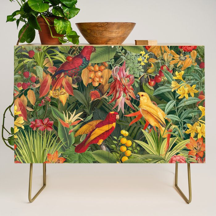 Midnight Jungle Parrots Tropical Paradise Credenza Gallery Image 1