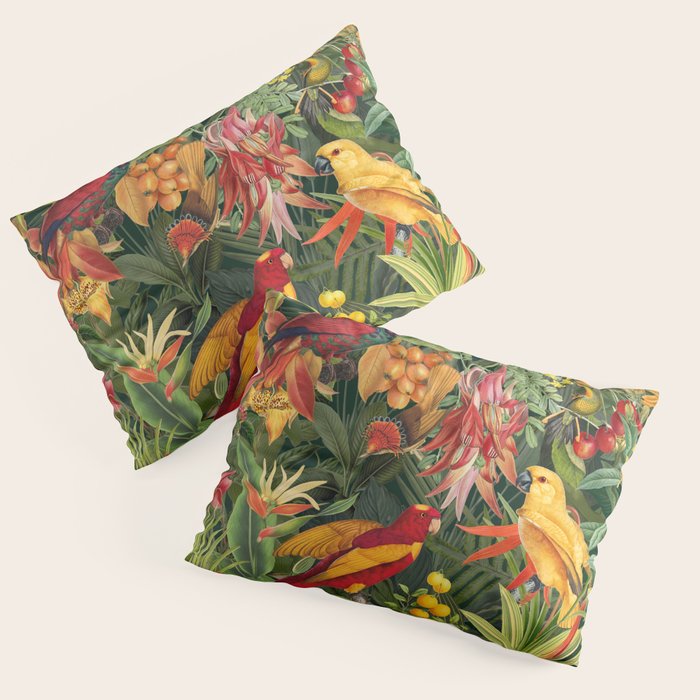 Midnight Jungle Parrots Tropical Paradise Pillow Sham Gallery Image 3