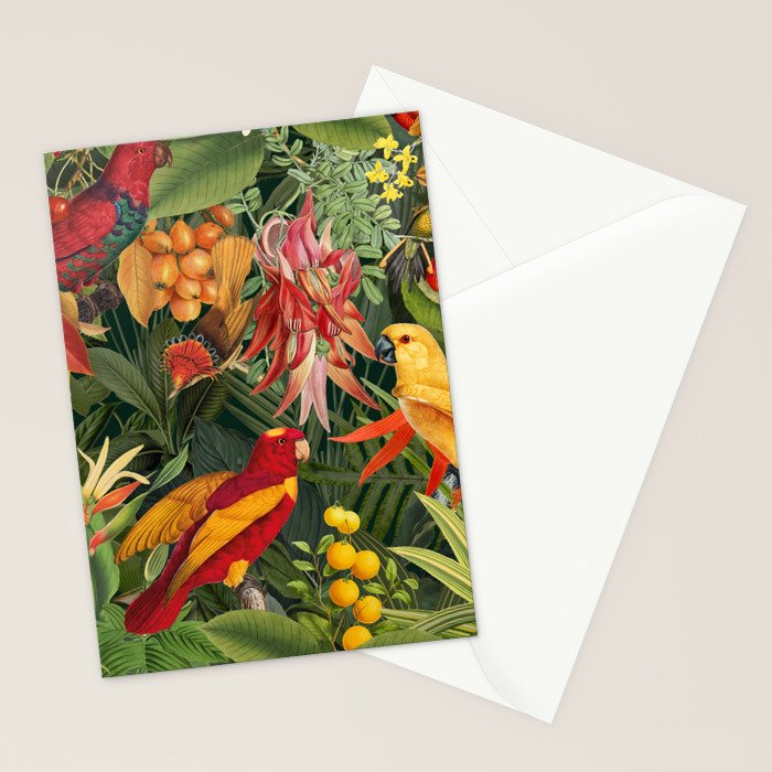 Midnight Jungle Parrots Tropical Paradise Stationery Card Gallery Image 2