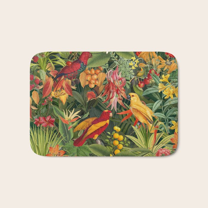 Midnight Jungle Parrots Tropical Paradise Bath Mat Gallery Image 1