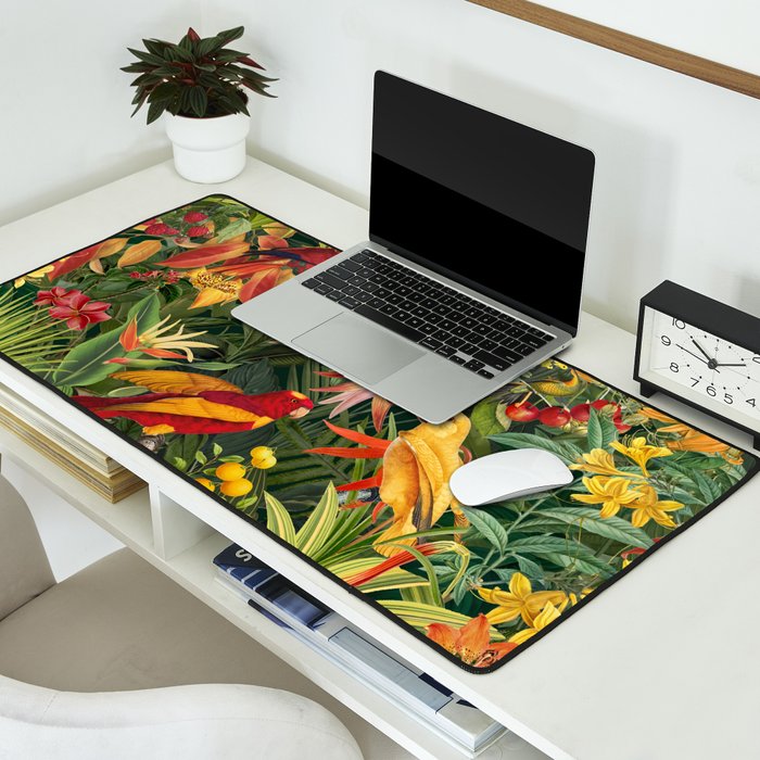 Midnight Jungle Parrots Tropical Paradise Desk Mat Gallery Image 2