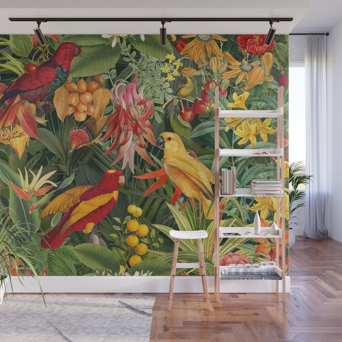 Midnight Jungle Parrots Tropical Paradise Wall Mural Gallery Image 1