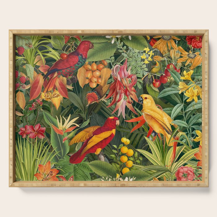 Midnight Jungle Parrots Tropical Paradise Serving Tray Gallery Image 1
