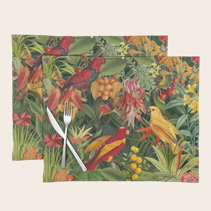 Midnight Jungle Parrots Tropical Paradise Placemat Gallery Image 1