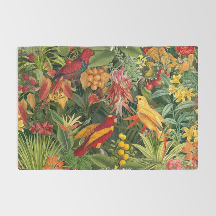 Midnight Jungle Parrots Tropical Paradise Rug Gallery Image 2