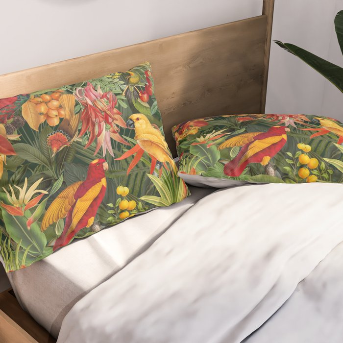Midnight Jungle Parrots Tropical Paradise Pillow Sham Gallery Image 2