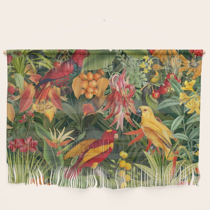 Midnight Jungle Parrots Tropical Paradise Wall Hanging Gallery Image 1