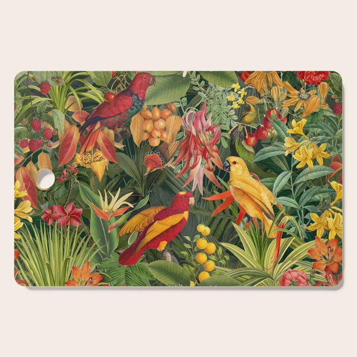 Midnight Jungle Parrots Tropical Paradise Cutting Board Gallery Image 1